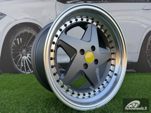 Ratlankis Ferrari 348 Style R17X8.5J 4X100 ET30 73.1 Matt Grey with Diamond cut lip and black rivets wheel
