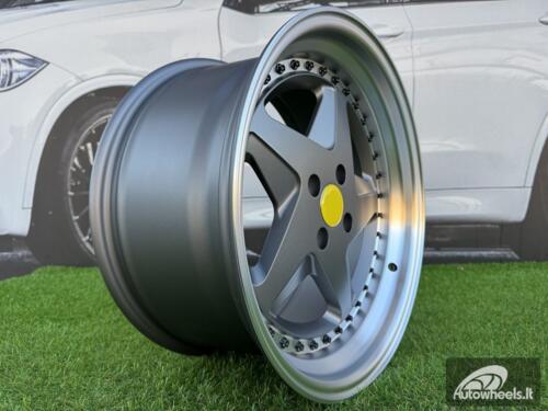 Ratlankis Ferrari 348 Style R17X8.5J 4X100 ET30 73.1 Matt Grey with Diamond cut lip and black rivets wheel