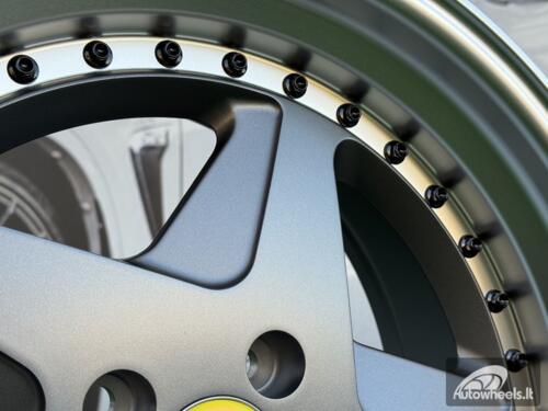 Ratlankis Ferrari 348 Style R17X8.5J 4X100 ET30 73.1 Matt Grey with Diamond cut lip and black rivets wheel