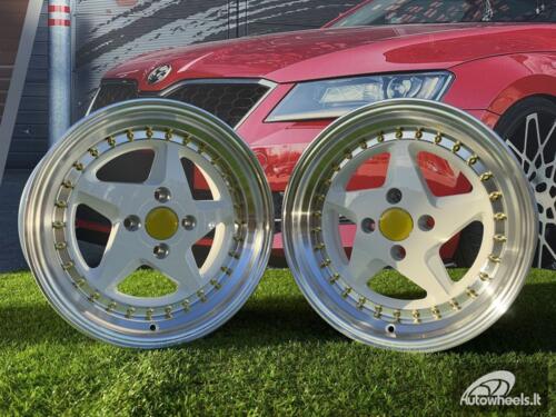 Ratlankis Ferrari 348 Style R17X8.5J 4X100 ET30 73.1 White with Diamond cut lip and gold rivets