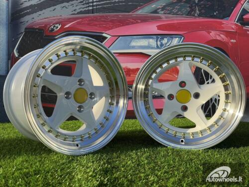 Ratlankis Ferrari 348 Style R17X8.5J 4X100 ET30 73.1 White with Diamond cut lip and gold rivets wheel