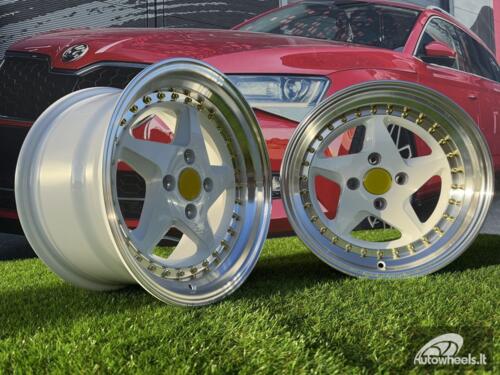 Ratlankis Ferrari 348 Style R17X8.5J 4X100 ET30 73.1 White with Diamond cut lip and gold rivets wheel