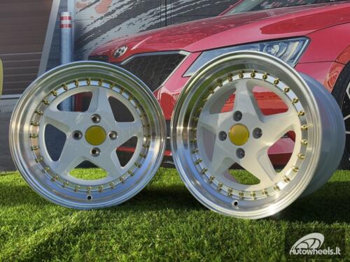 Ratlankis Ferrari 348 Style R17X8.5J 4X100 ET30 73.1 White with Diamond cut lip and gold rivets wheel
