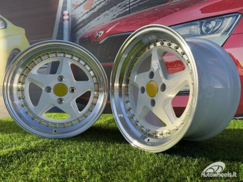 Ratlankis Ferrari 348 Style R17X8.5J 4X100 ET30 73.1 White with Diamond cut lip and gold rivets wheel