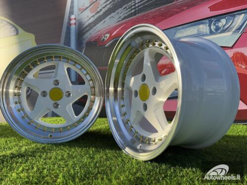 Ratlankis Ferrari 348 Style R17X8.5J 4X100 ET30 73.1 White with Diamond cut lip and gold rivets wheel