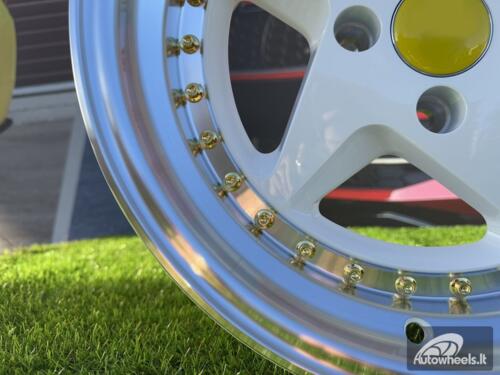 Ratlankis Ferrari 348 Style R17X8.5J 4X100 ET30 73.1 White with Diamond cut lip and gold rivets wheel