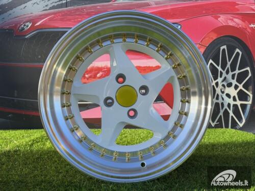 Ratlankis Ferrari 348 Style R17X8.5J 4X100 ET30 73.1 White with Diamond cut lip and gold rivets wheel