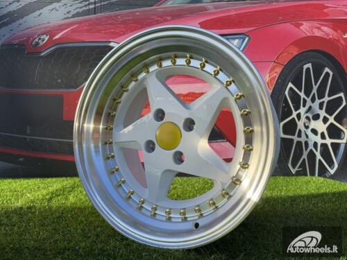 Ratlankis Ferrari 348 Style R17X8.5J 4X100 ET30 73.1 White with Diamond cut lip and gold rivets wheel