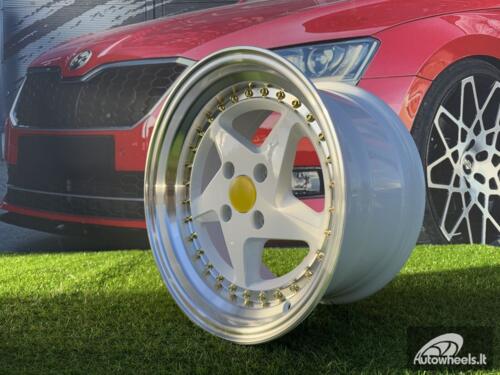 Ratlankis Ferrari 348 Style R17X8.5J 4X100 ET30 73.1 White with Diamond cut lip and gold rivets wheel