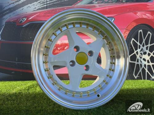 Ratlankis Ferrari 348 Style R17X8.5J 4X100 ET30 73.1 White with Diamond cut lip and gold rivets wheel