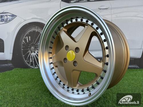 Ratlankis Ferrari 348 Style R17X8.5J 4X100 ET30 73.1 Gold with Diamond cut lip and black rivets wheel