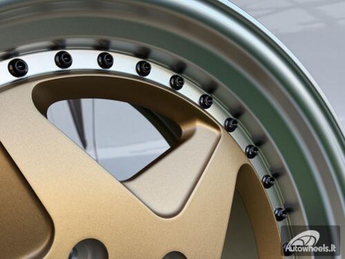 Ratlankis Ferrari 348 Style R17X8.5J 4X100 ET30 73.1 Gold with Diamond cut lip and black rivets wheel