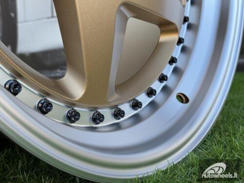 Ratlankis Ferrari 348 Style R17X8.5J 4X100 ET30 73.1 Gold with Diamond cut lip and black rivets wheel