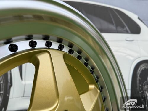 Ratlankis Ferrari 348 Style R17X8.5J 4X100 ET30 73.1 Gold with Diamond cut lip and black rivets wheel