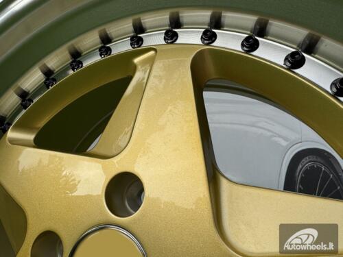 Ratlankis Ferrari 348 Style R17X8.5J 4X100 ET30 73.1 Gold with Diamond cut lip and black rivets wheel