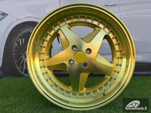 Ratlankis Ferrari 348 Style R17X8.5J 4X100 ET30 73.1 Gold with Diamond cut, Gold Tint and chrome rivets wheel