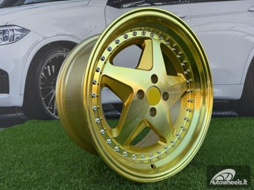Ratlankis Ferrari 348 Style R17X8.5J 4X100 ET30 73.1 Gold with Diamond cut, Gold Tint and chrome rivets wheel