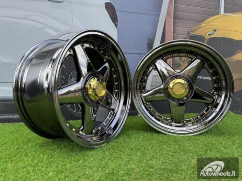  Ratlankis Ferrari Azev Type A Style R17X10J 5X112/5X120 ET15 72.6 Black chrome with gold rivets