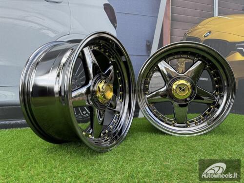  Ratlankis Ferrari Azev Type A Style R17X10J 5X112/5X120 ET15 72.6 Black chrome with gold rivets