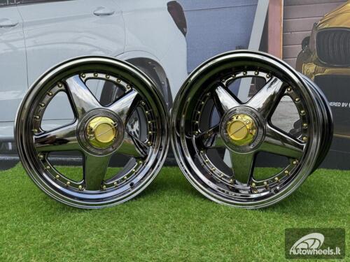  Ratlankis Ferrari Azev Type A Style R17X10J 5X112/5X120 ET15 72.6 Black chrome with gold rivets