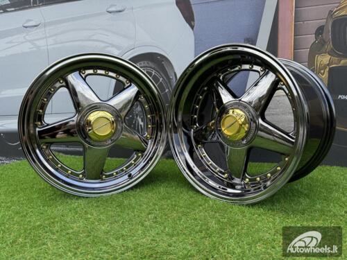  Ratlankis Ferrari Azev Type A Style R17X10J 5X112/5X120 ET15 72.6 Black chrome with gold rivets