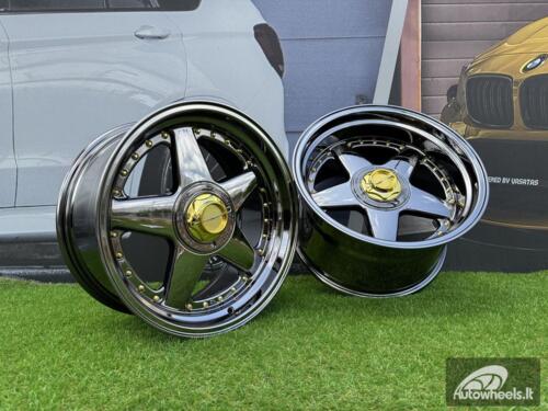 Ratlankis Ferrari Azev Type A Style R17X10J 5X112/5X120 ET15 72.6 Black chrome with gold rivets wheel