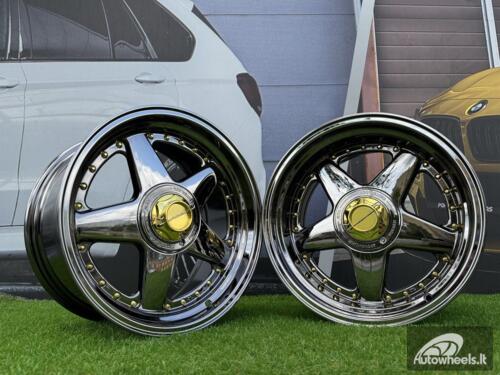 Ratlankis Ferrari Azev Type A Style R17X10J 5X112/5X120 ET15 72.6 Black chrome with gold rivets wheel