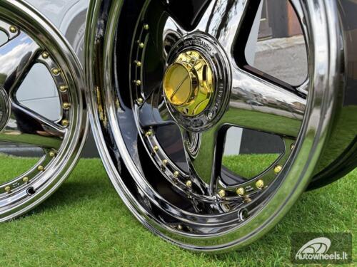 Ratlankis Ferrari Azev Type A Style R17X10J 5X112/5X120 ET15 72.6 Black chrome with gold rivets wheel