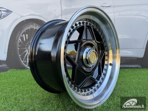 Ratlankis Ferrari Billet style 15X8.25J 4X100/4X114.3 ET20 73.1 Black with Diamond cut lip and black rivets