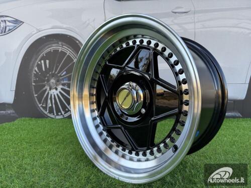 Ratlankis Ferrari Billet style 15X8.25J 4X100/4X114.3 ET20 73.1 Black with Diamond cut lip and black rivets wheel
