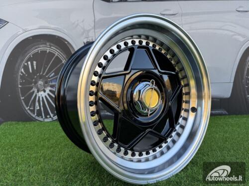 Ratlankis Ferrari Billet style 15X8.25J 4X100/4X114.3 ET20 73.1 Black with Diamond cut lip and black rivets wheel