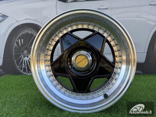 Ratlankis Ferrari Billet style 15X8.25J 4X100/4X108 ET20 73.1 Black with Diamond cut lip and chrome rivets