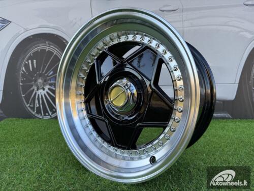Ratlankis Ferrari Billet style 15X8.25J 4X100/4X108 ET20 73.1 Black with Diamond cut lip and chrome rivets