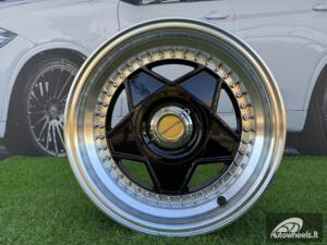 Ratlankis Ferrari Billet style 15X8.25J 4X100/4X108 ET20 73.1 Black with Diamond cut lip and chrome rivets