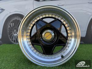 Ratlankis Ferrari Billet style 15X8.25J 4X100/4X108 ET20 73.1 Black with Diamond cut lip and chrome rivets wheel
