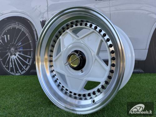 Ratlankis Ferrari Billet style 15X8.25J 4X100/4X114.3 ET20 73.1 White with Diamond cut lip and black rivets wheel