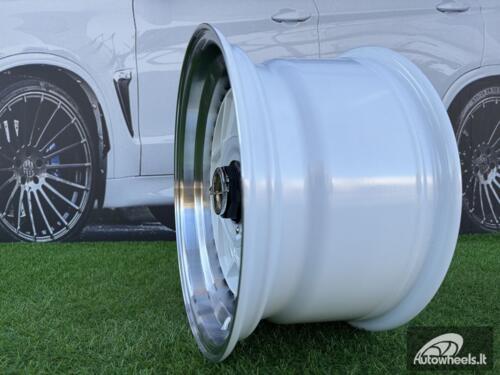 Ratlankis Ferrari Billet style 15X8.25J 4X100/4X114.3 ET20 73.1 White with Diamond cut lip and black rivets wheel