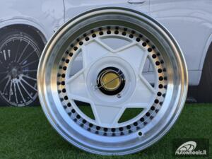 Ratlankis Ferrari Billet style 15X8.25J 4X100/4X114.3 ET20 73.1 White with Diamond cut lip and black rivets wheel