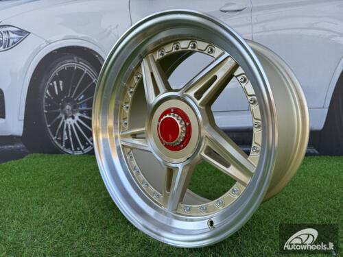 Ratlankis Ferarri 458 Split Style R17X8.5J 5X112/5X120 ET20 73.1 Gold with Diamond cut and silver rivets wheel