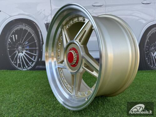 Ratlankis Ferarri 458 Split Style R17X8.5J 5X112/5X120 ET20 73.1 Gold with Diamond cut and silver rivets wheel