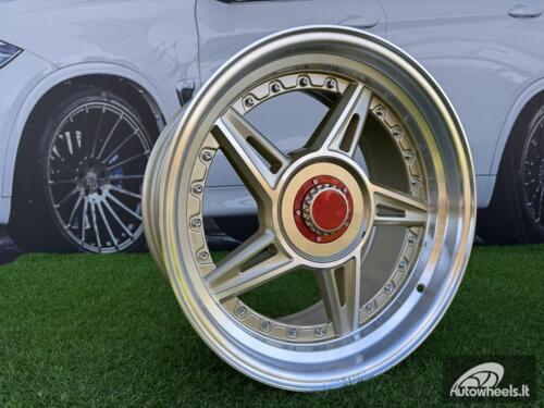 Ratlankis Ferarri 458 Split Style R17X8.5J 5X112/5X120 ET20 73.1 Gold with Diamond cut and silver rivets wheel