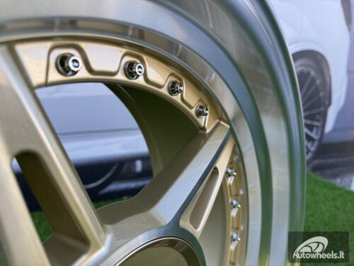 Ratlankis Ferarri 458 Split Style R17X8.5J 5X112/5X120 ET20 73.1 Gold with Diamond cut and silver rivets wheel