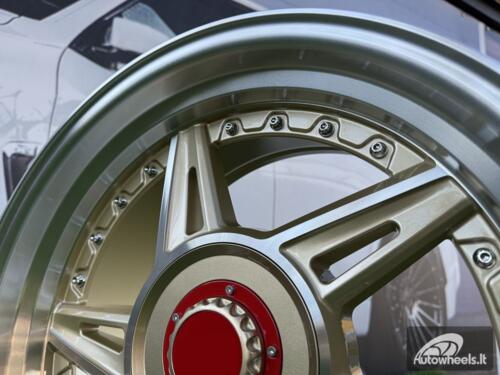 Ratlankis Ferarri 458 Split Style R17X8.5J 5X112/5X120 ET20 73.1 Gold with Diamond cut and silver rivets wheel