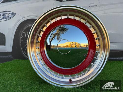 Ratlankis Smoothie Classic Style R17X7.5J 4X100/4X114.3 ET30 73.1 Red with Diamond cut lip and gold rivets wheel