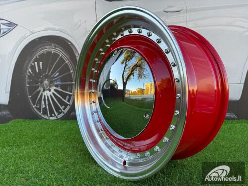 Ratlankis Smoothie Classic Style R17X7.5J 4X100/4X114.3 ET30 73.1 Red with Diamond cut lip and gold rivets wheel