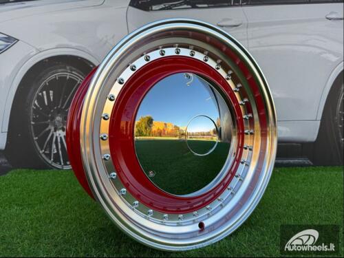 Ratlankis Smoothie Classic Style R17X7.5J 4X100/4X114.3 ET30 73.1 Red with Diamond cut lip and gold rivets wheel