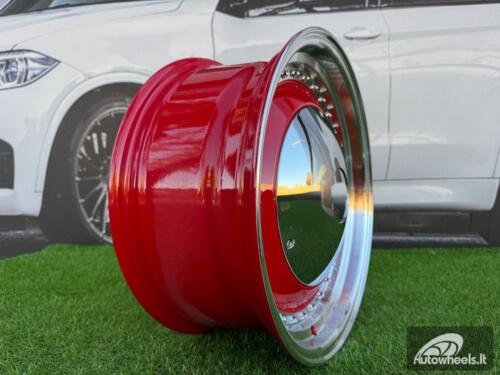 Ratlankis Smoothie Classic Style R17X7.5J 4X100/4X114.3 ET30 73.1 Red with Diamond cut lip and gold rivets wheel