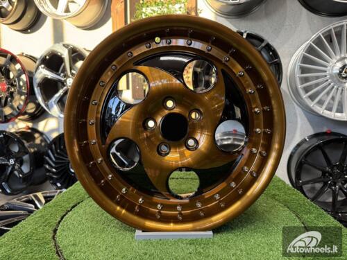 Ratlankis VIP Modular VX-610 Style R17X7.5J 5X112 ET35 66.45 Black with Diamond Cut and Gold Tint and Chrome rivets