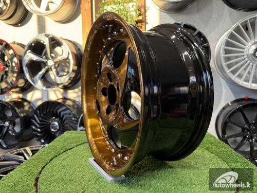 Ratlankis VIP Modular VX-610 Style R17X7.5J 5X112 ET35 66.45 Black with Diamond Cut and Gold Tint and Chrome rivets