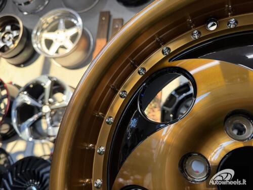 Ratlankis VIP Modular VX-610 Style R17X7.5J 5X112 ET35 66.45 Black with Diamond Cut and Gold Tint and Chrome rivets